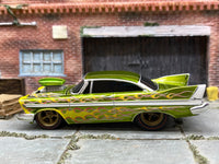 Loose M2 Machines Cars Ground Pounders 1958 Plymouth Fury Green with Flames– product image 1