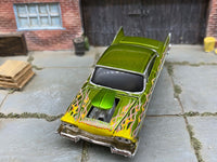 Loose M2 Machines Cars Ground Pounders 1958 Plymouth Fury Green with Flames– product image 3