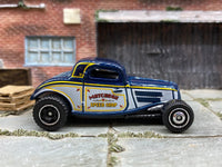 Matchbox 1933 Ford Coupe in Blue, White and Yellow Matchbox Speed Shop, loose diecast car