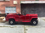 Matchbox 1941 Willys Jeepster Dark Red - rear angle view showing tampo details