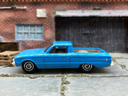 Matchbox 1961 Ford Falcon Ranchero Light Blue - rear angle view showing tampo details
