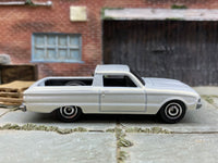 Matchbox 1961 Ford Falcon Ranchero Pearl White - rear angle view showing tampo details