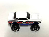 Matchbox 1968 Ford Mustang 4X4 Lifted Off Road White, Red and Blue loose diecast - side profile detail shot