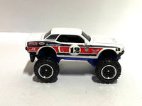 Matchbox 1968 Ford Mustang 4X4 Lifted Off Road White, Red and Blue - rear angle view showing tampo details