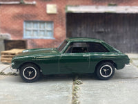 Matchbox 1971 MGB GT Coupe Green - rear angle view showing tampo details