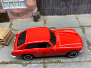 Matchbox 1971 MGB GT Coupe Red - rear angle view showing tampo details