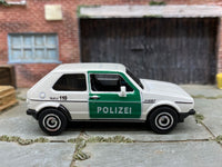 Matchbox 1976 VW Volkswagen Golf MK1 in White and Green Polizei, loose diecast car