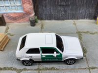 Matchbox 1976 VW Volkswagen Golf MK1 White and Green Polizei loose diecast - side profile detail shot