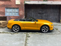 Matchbox 2018 Ford Mustang Convertible Orange - rear angle view showing tampo details