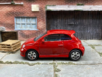 Matchbox 2019 Fiat 500 Turbo Red - rear angle view showing tampo details