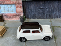 Matchbox Austin Mini Cooper White and Black loose diecast - side profile detail shot