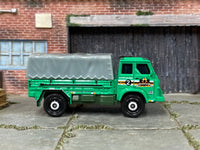 Matchbox Camo Convoy Truck Green and Gray - rear angle view showing tampo details