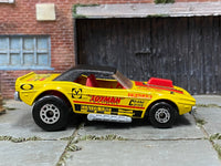 Matchbox Dodge Challenger (1975) in Yellow and Red, loose diecast car