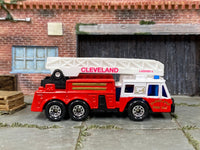 Matchbox Fire Engine Fire Truck Red and White Cleveland - top-down overhead view of loose casting