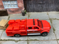 Matchbox Ford F-550 Super Duty- Red Fire and Rescue  loose diecast - side profile detail shot