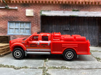 Matchbox Ford F-550 Super Duty- Red Fire and Rescue  - rear angle view showing tampo details