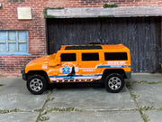 Matchbox Hummer H2 SUV Concept Orange Ocean Rescue - rear angle view showing tampo details