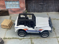 Matchbox Jeep CJ-7 4X4 White, Red and Blue loose diecast - side profile detail shot