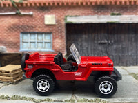 Matchbox Jeep Willys Red - rear angle view showing tampo details
