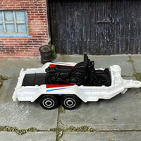 Loose Matchbox - MBX Cycle Trailer Motorcycle - White, Red and Blue