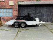 Matchbox MBX Cycle Trailer Motorcycle White, Red and Blue - rear angle view showing tampo details