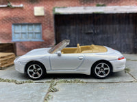 Matchbox Porsche 911 Carrera Cabriolet White - rear angle view showing tampo details