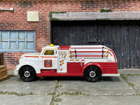 Matchbox Rescue Dasher Fire Truck White and Red - rear angle view showing tampo details