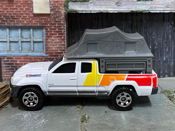 Matchbox Toyota Tacoma Tent Camper in White, Red and Yellow, loose diecast car