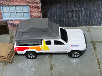 Matchbox Toyota Tacoma Tent Camper White, Red and Yellow loose diecast - side profile detail shot