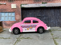 Matchbox Volkswagen Beetle in Pink and White Peace, loose diecast car