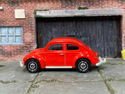 Matchbox Volkswagen Beetle Red - rear angle view showing tampo details