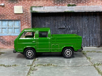Matchbox VW Volkswagen Transporter Crew Cab Truck Green - rear angle view showing tampo details