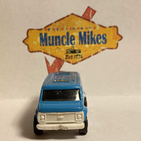 Blue Matchbox '75 Chevrolet Van with WiFi Repair graphics, view 6