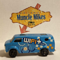 Blue Matchbox '75 Chevrolet Van with WiFi Repair graphics, view 7