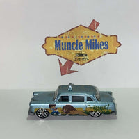 Blue 2003 Matchbox Checker Cab with Lion and Boy To The Rescue graphics, view 2