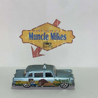 Blue 2003 Matchbox Checker Cab with Lion and Boy To The Rescue graphics, view 6