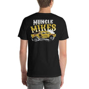 Muncle Mikes T-Shirt Crew: Smoking Hot Rod BADMAN Yellow Gasser 1955 Chevy Gasser