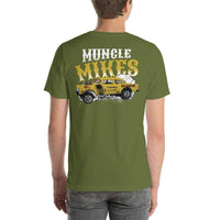 Muncle Mikes T-Shirt Crew: Smoking Hot Rod BADMAN Yellow Gasser 1955 Chevy Gasser