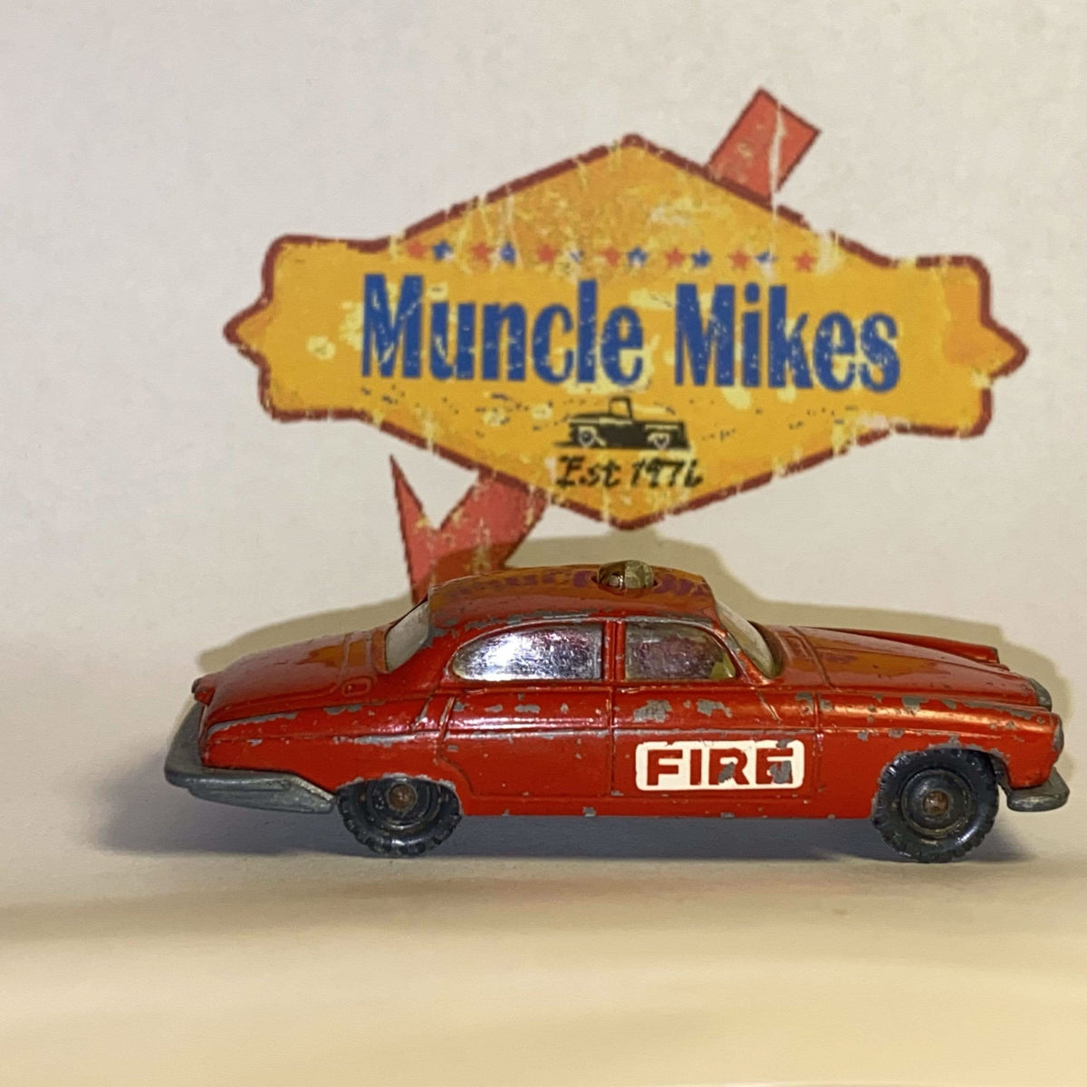 Vintage Husky Models Jaguar MK 10 Red Fireman fire chief diecast car. Awesome patina! BARGAIN BIN– product image